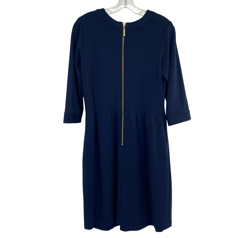 Elizabeth McKay The Pleated Belted Knit Dress Navy Blue - Picture 6 of 10